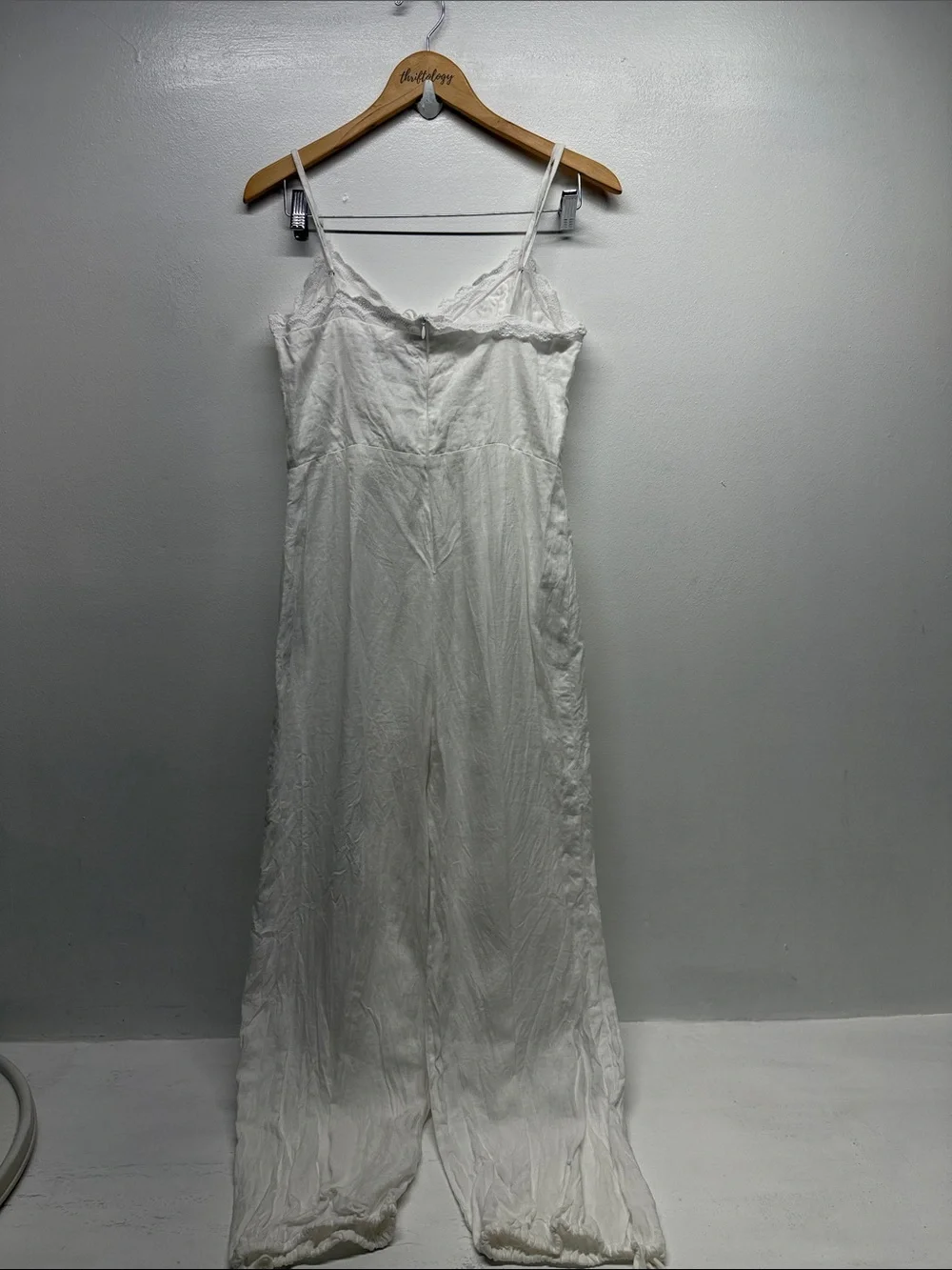 Reformation Rose Jumpsuit 100% Linen Lightweight Lace Tie Front V Neck White 10